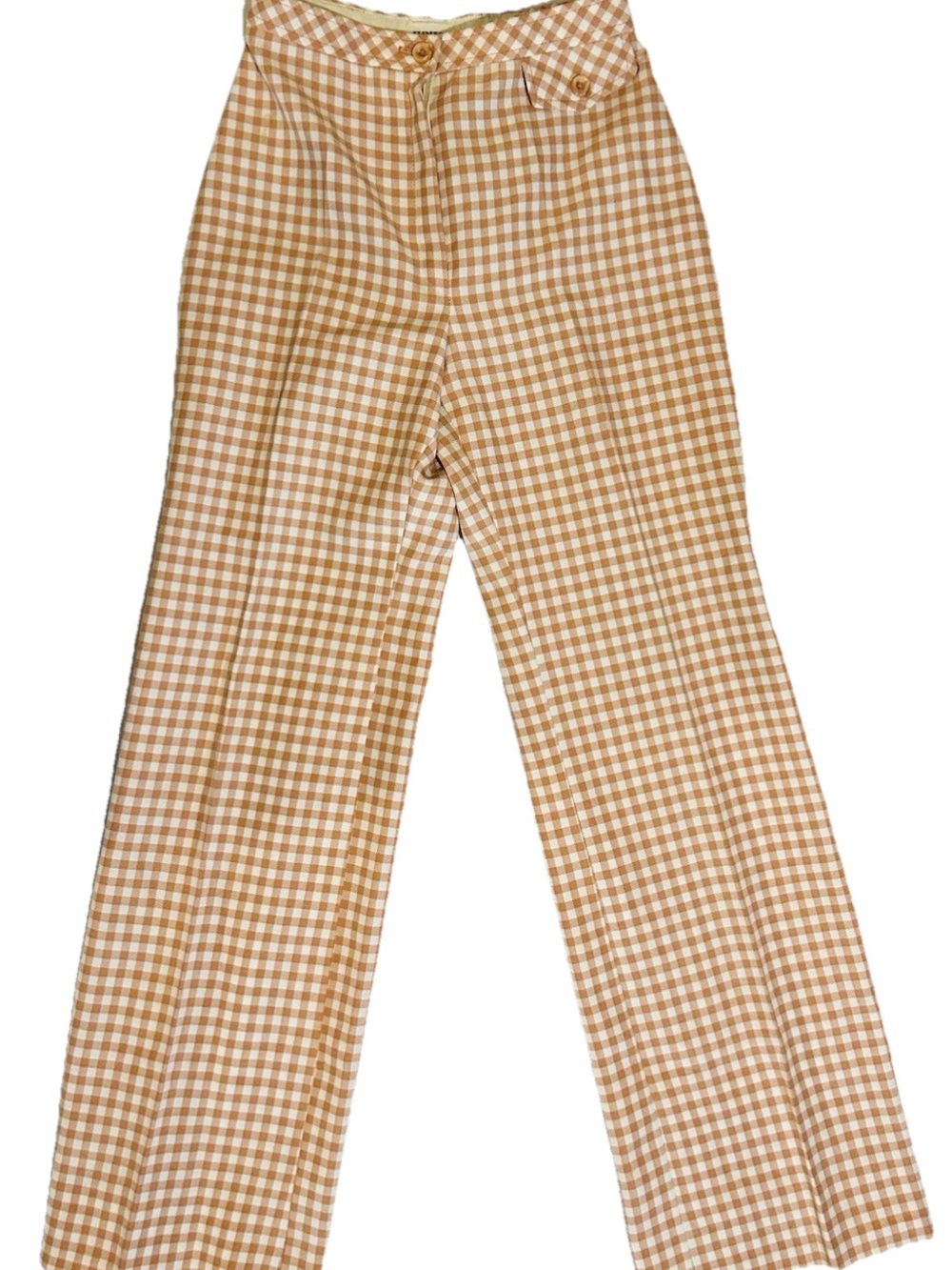 Junior House Peach Pink Gingham High Waisted Pleated Flare Pants Size 6 VTG 70s